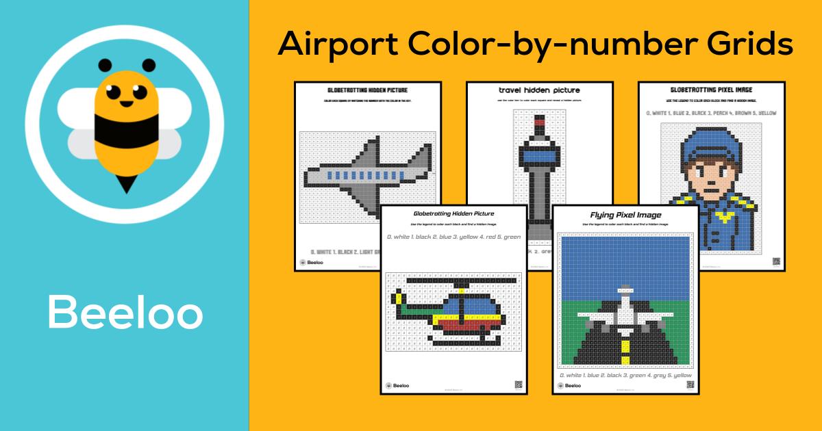Airport-themed Color-by-number Grids • Beeloo Printable Crafts and ...