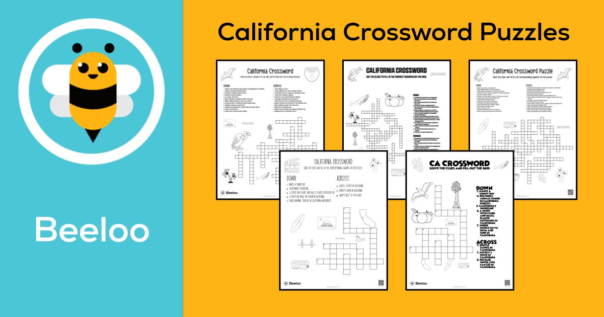 California themed Crossword Puzzles • Beeloo Printable Crafts and