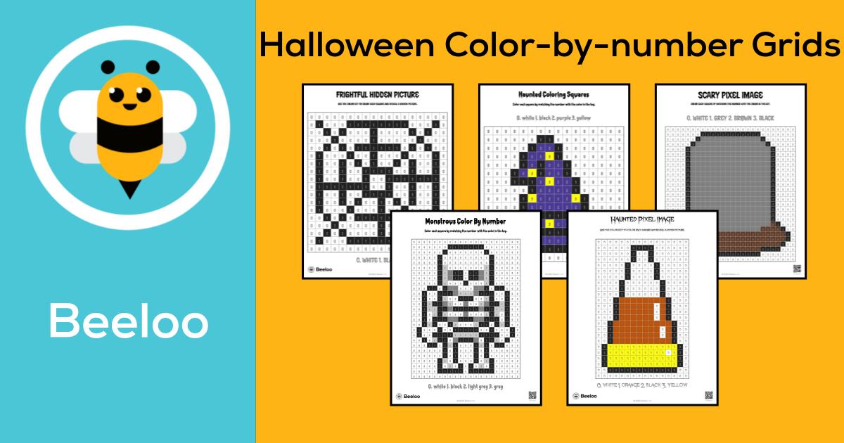 Halloween-themed Color-by-number Grids • Beeloo Printables