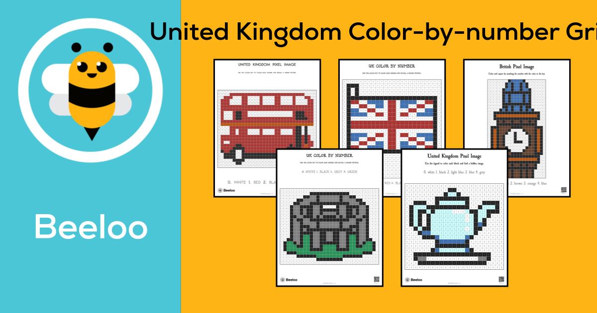United kingdom themed color by number grids beeloo printable crafts