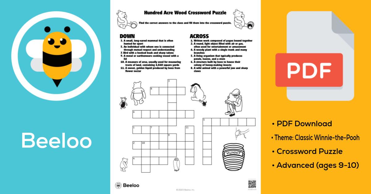 Hundred Acre Wood Crossword Puzzle • Beeloo Printable Crafts and