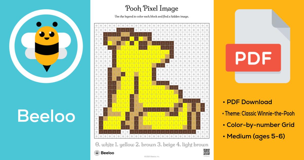 Pooh Pixel Image • Beeloo Printable Crafts and Activities for Kids