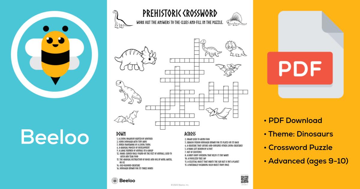 Prehistoric Crossword • Beeloo Printable Crafts and Activities for Kids