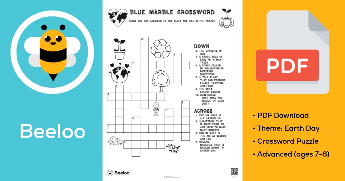 Blue Marble Crossword • Beeloo Printable Crafts and Activities for Kids