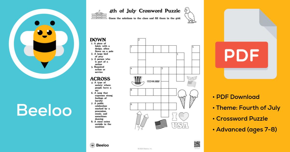 Th Of July Crossword Puzzle Beeloo Printable Crafts And Activities