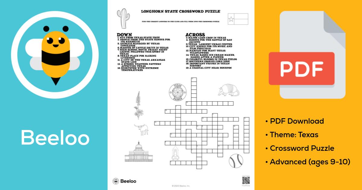 Longhorn State Crossword Puzzle • Beeloo Printable Crafts and