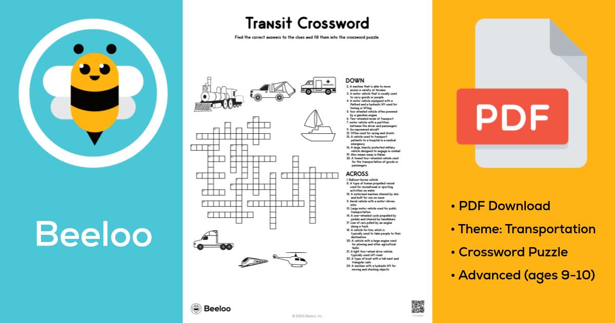 Transit Crossword • Beeloo Printable Crafts and Activities for Kids