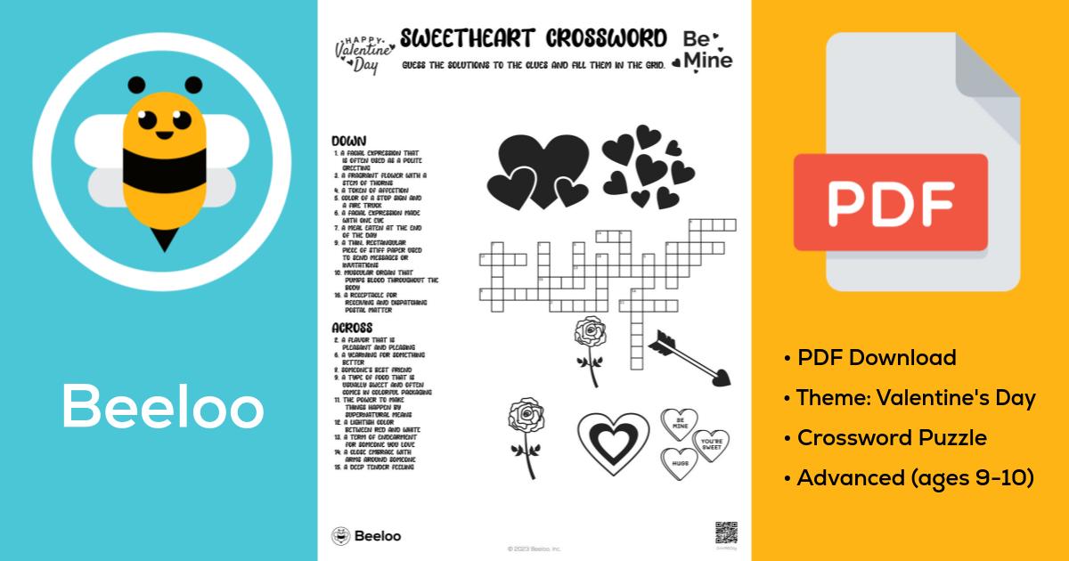 Sweetheart Crossword • Beeloo Printable Crafts and Activities for Kids