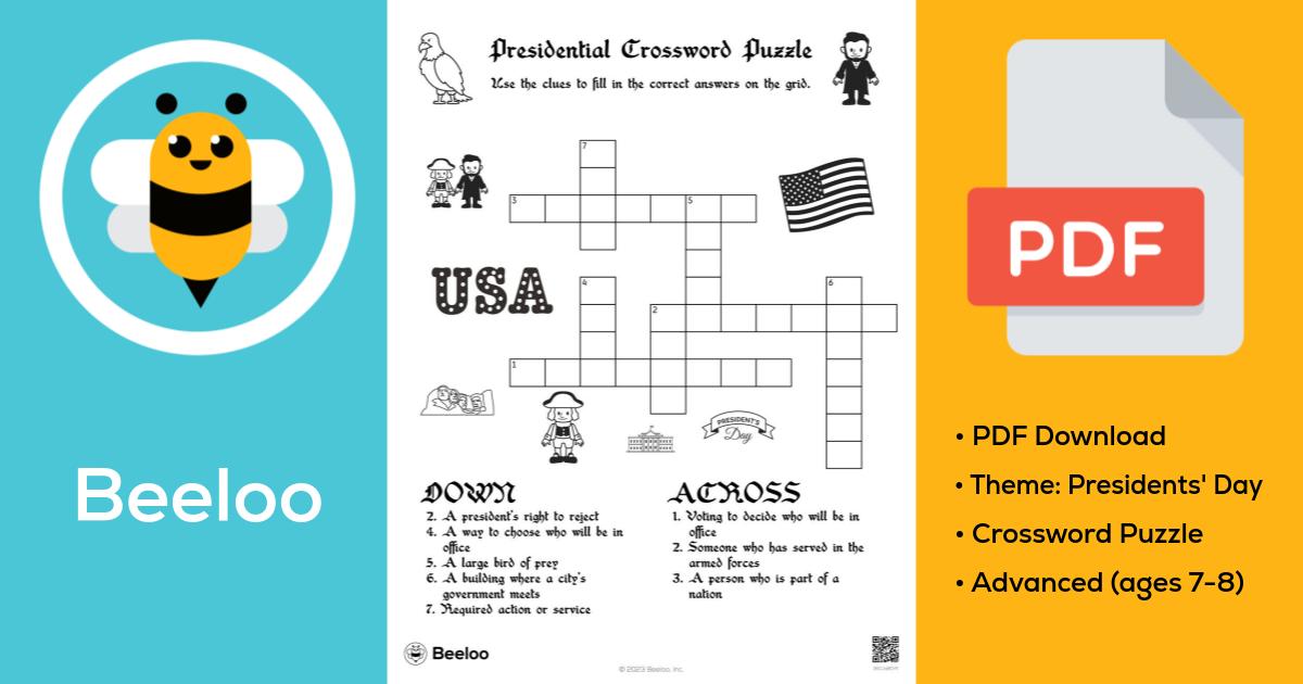Presidential Crossword Puzzle • Beeloo Printable Crafts for Kids