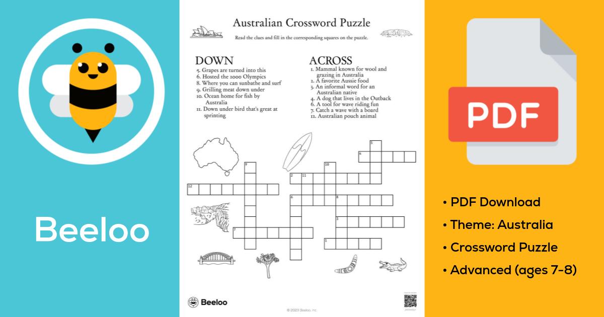 Australian crossword puzzle • beeloo printable crafts and activities for  kids