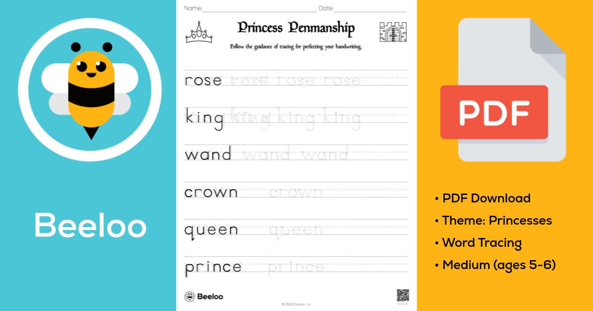 Princess Penmanship • Beeloo Printable Crafts and Activities for Kids