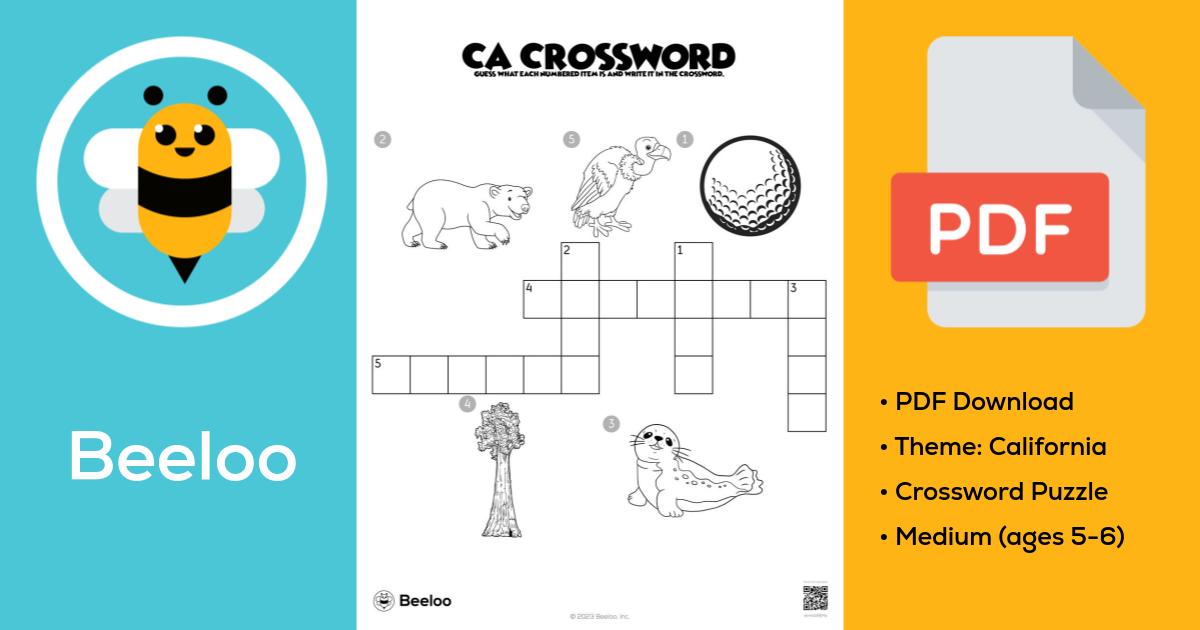 CA Crossword • Beeloo Printable Crafts and Activities for Kids