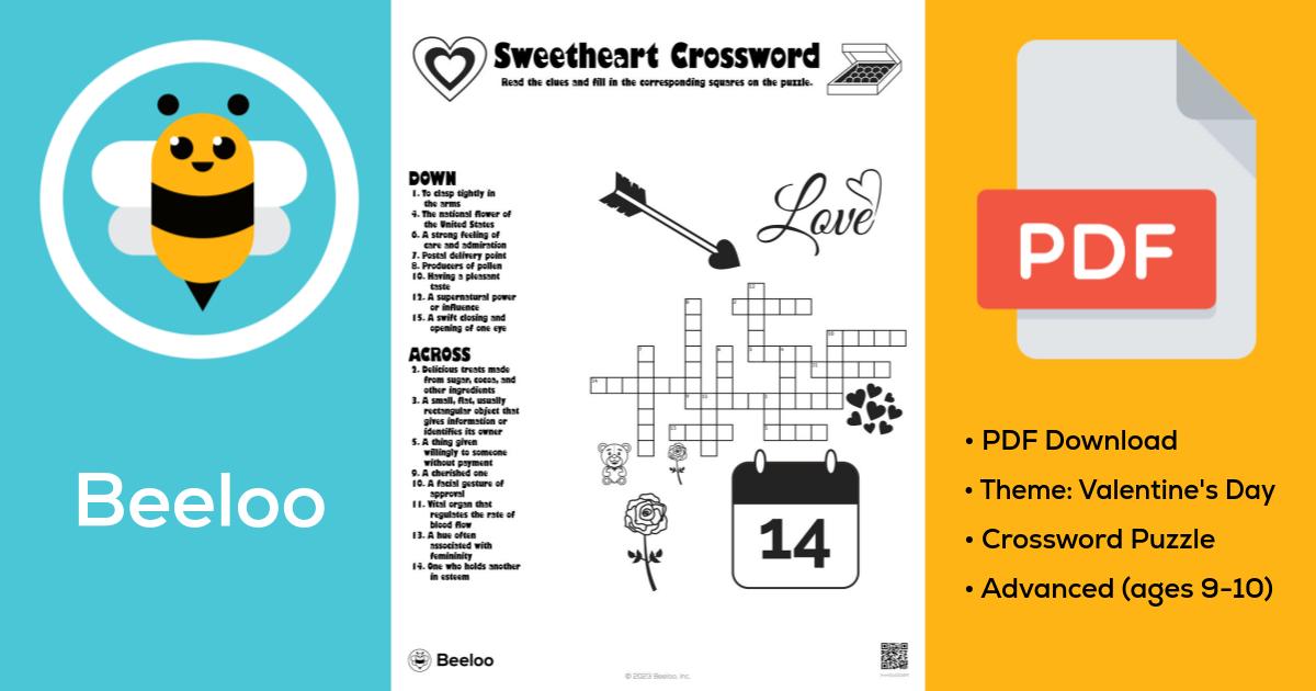 Sweetheart Crossword • Beeloo Printable Crafts and Activities for Kids