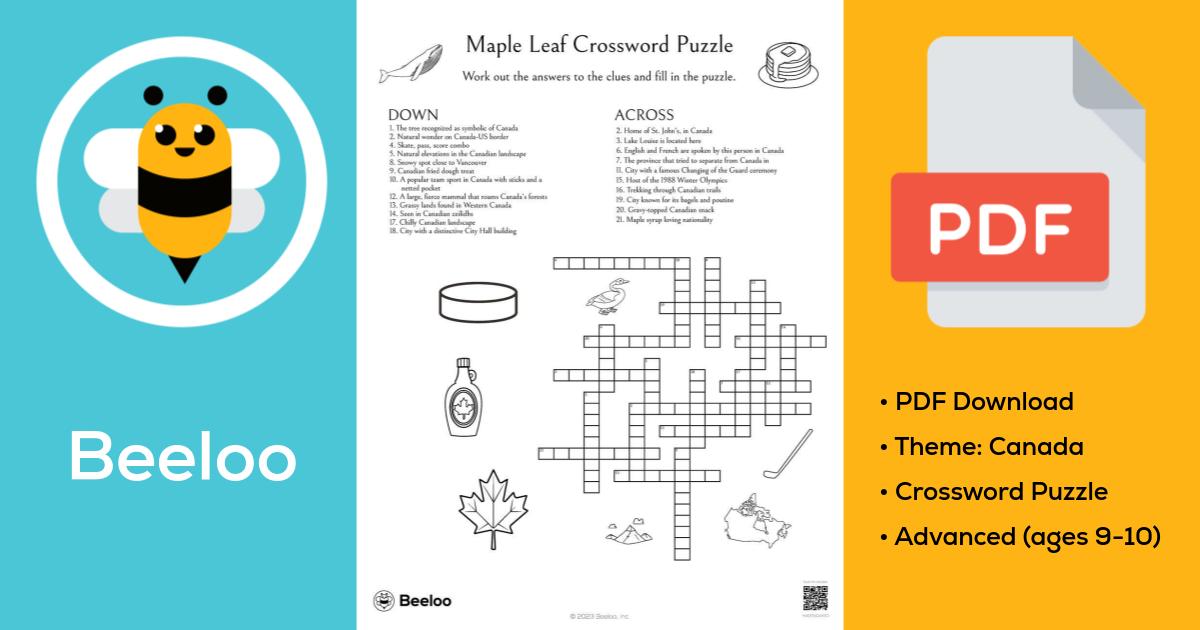 Maple Leaf Crossword Puzzle • Beeloo Printable Crafts and Activities