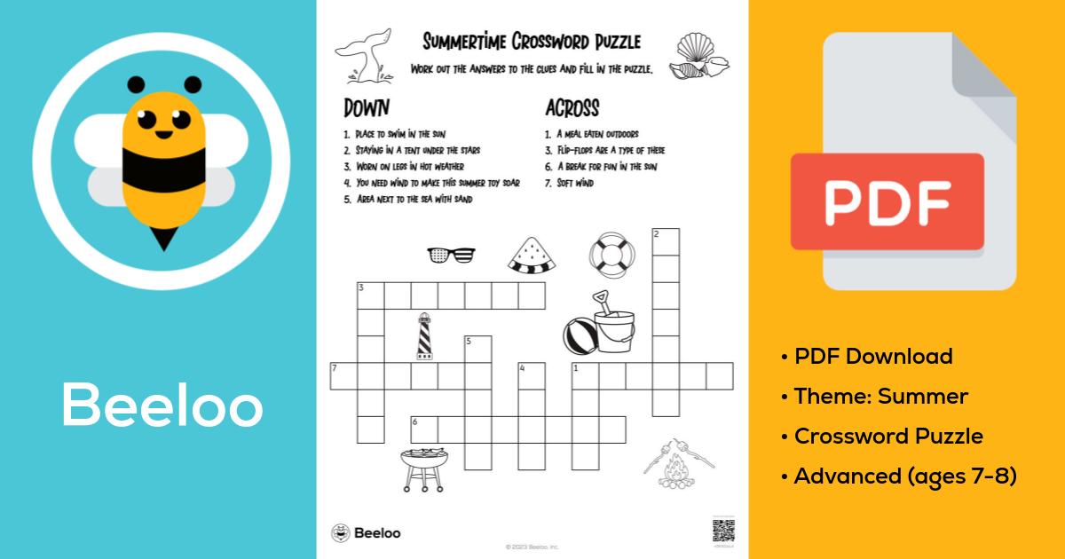 Summertime Crossword Puzzle • Beeloo Printable Crafts and