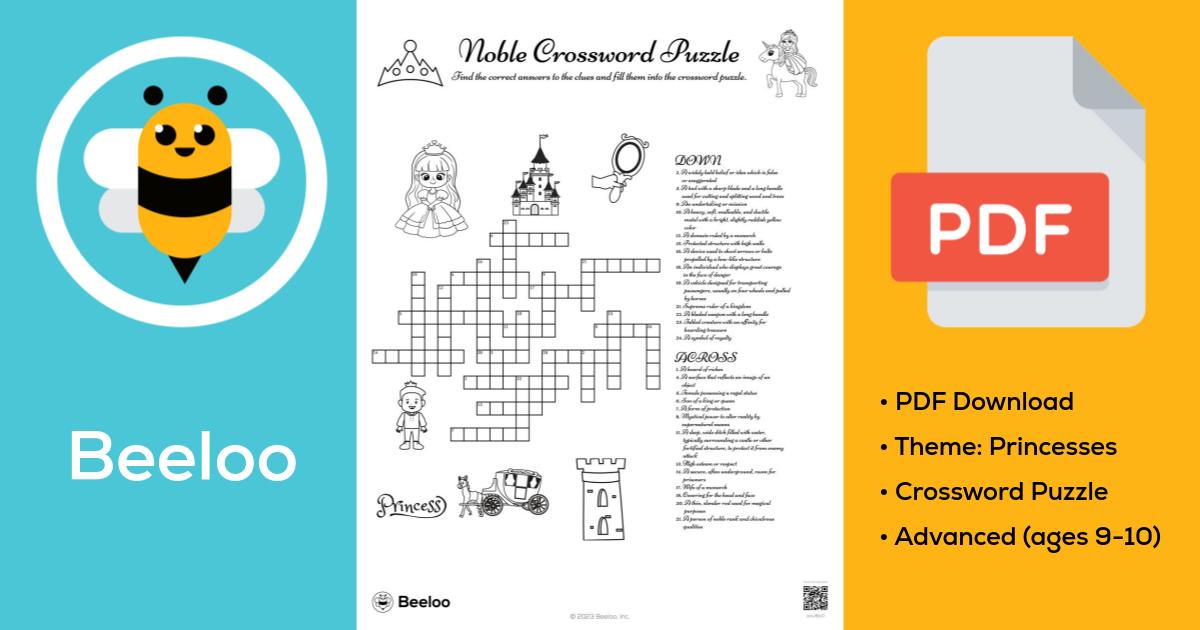 Noble Crossword Puzzle • Beeloo Printable Crafts and Activities for Kids