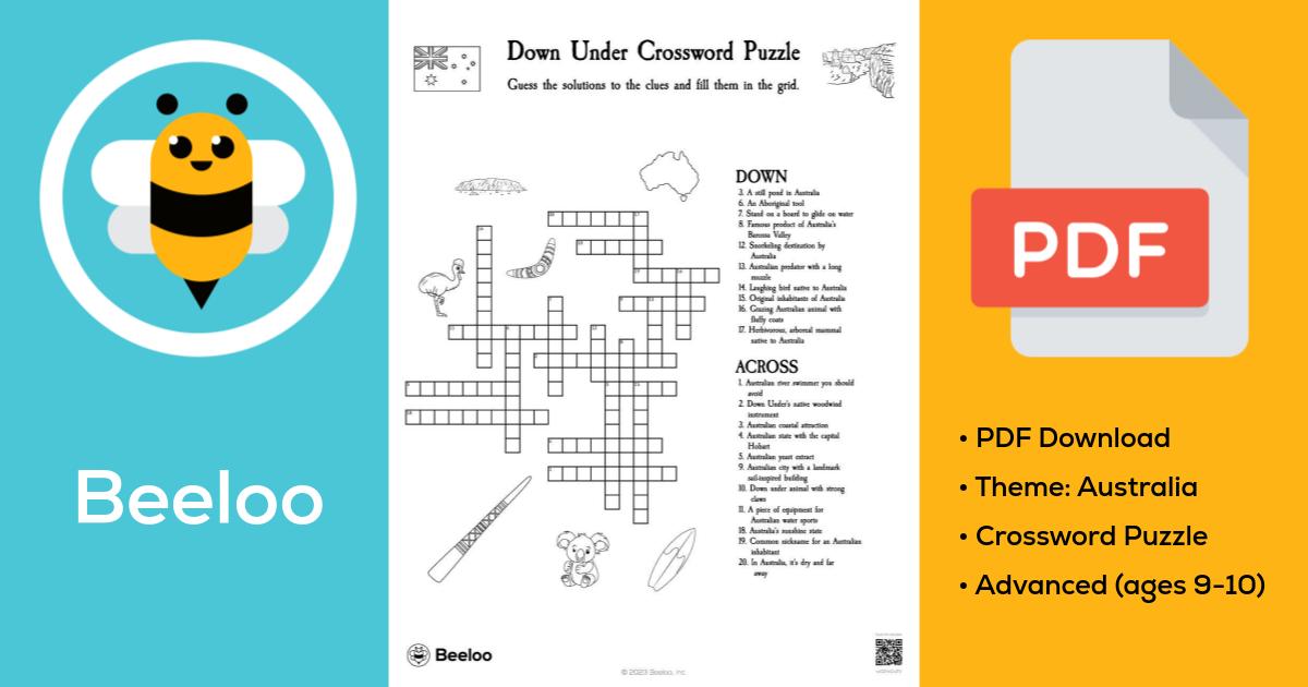 Down Under Crossword Puzzle • Beeloo Printable Crafts and Activities