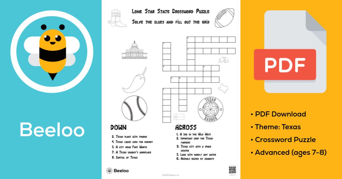 Lone Star State Crossword • Beeloo Printable Crafts and Activities