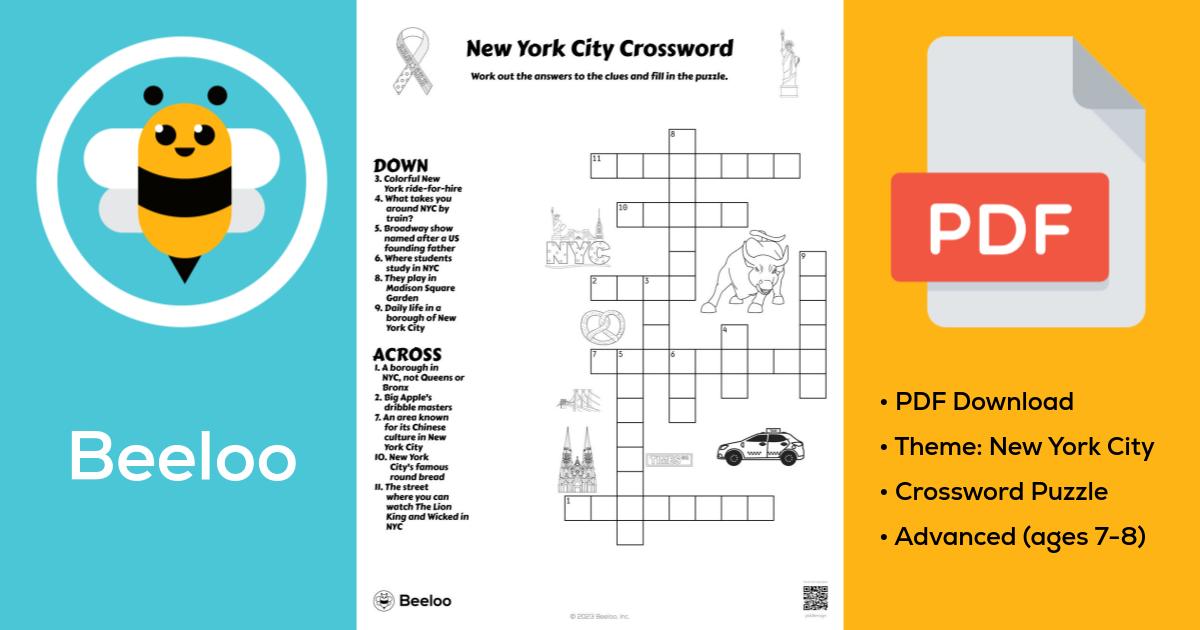 New York City Crossword • Beeloo Printable Crafts and Activities for Kids